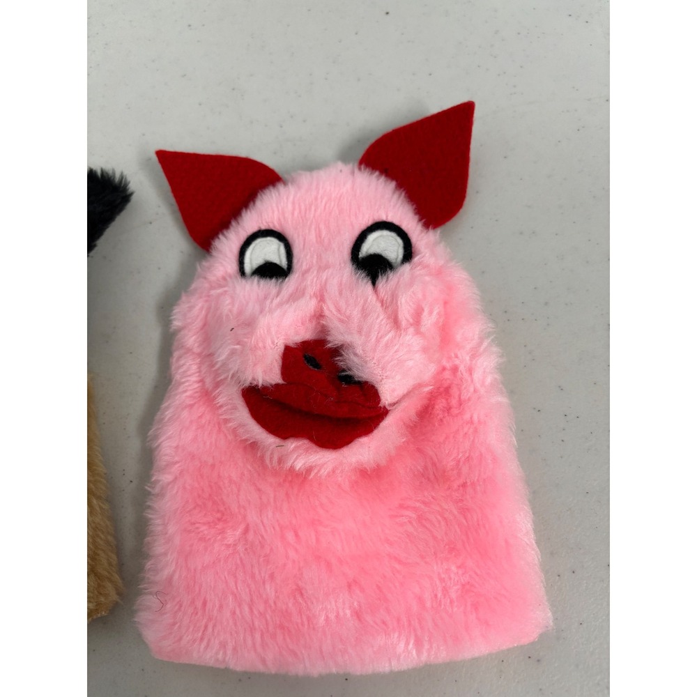 Vintage Sheram Puppets Inc Dog and Pig Plush Hand Puppets Faux Fur Made‎ in USA - Picture 2 of 5
